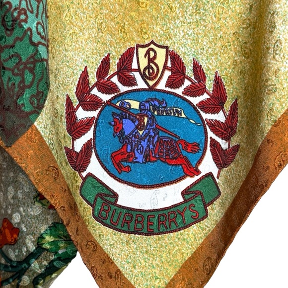 Vintage BURBERRYS Burberry Floral Knight Silk Scarf Bold Print 38” x 38” - Picture 5 of 13